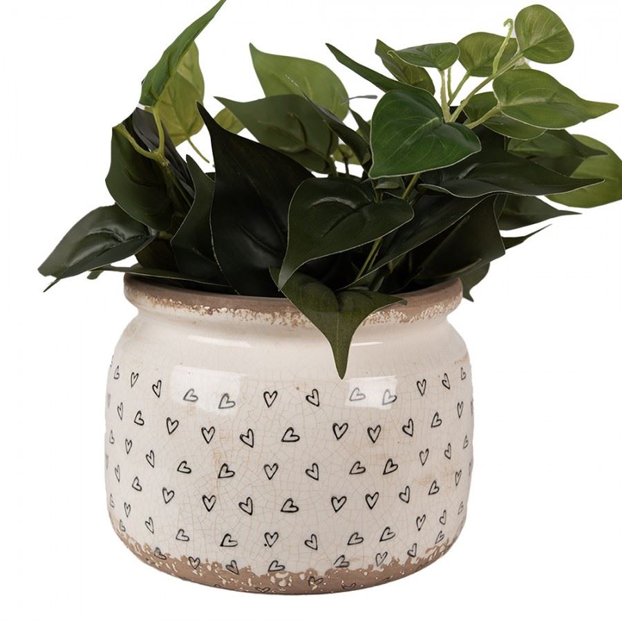 Ceramic Flower Pot in Vintage Style Black Hearts, 20*15 cm, 6CE1653L
