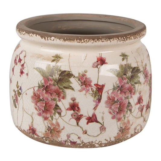 Ceramic Flower Pot in Vintage Style Pink Flowers, 20*15 cm, 6CE1628L