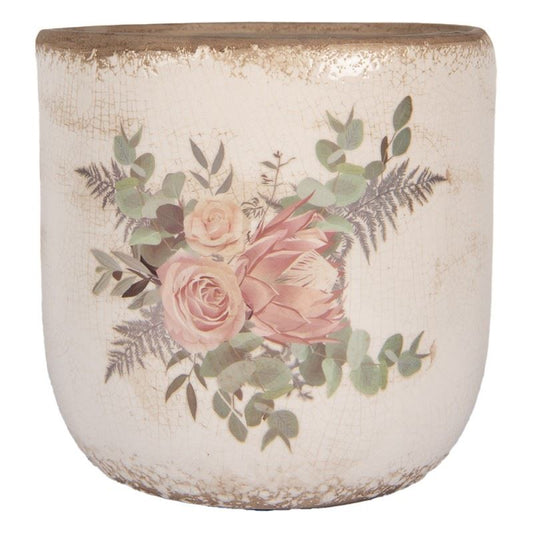 Ceramic Flower Pot in Vintage Style Roses, 20*19 cm, 6CE1981XL