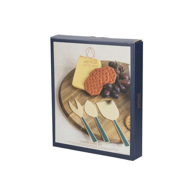 Cheese Knife Set - 3-Piece Green & Gold Luxury Cutlery by Artesà