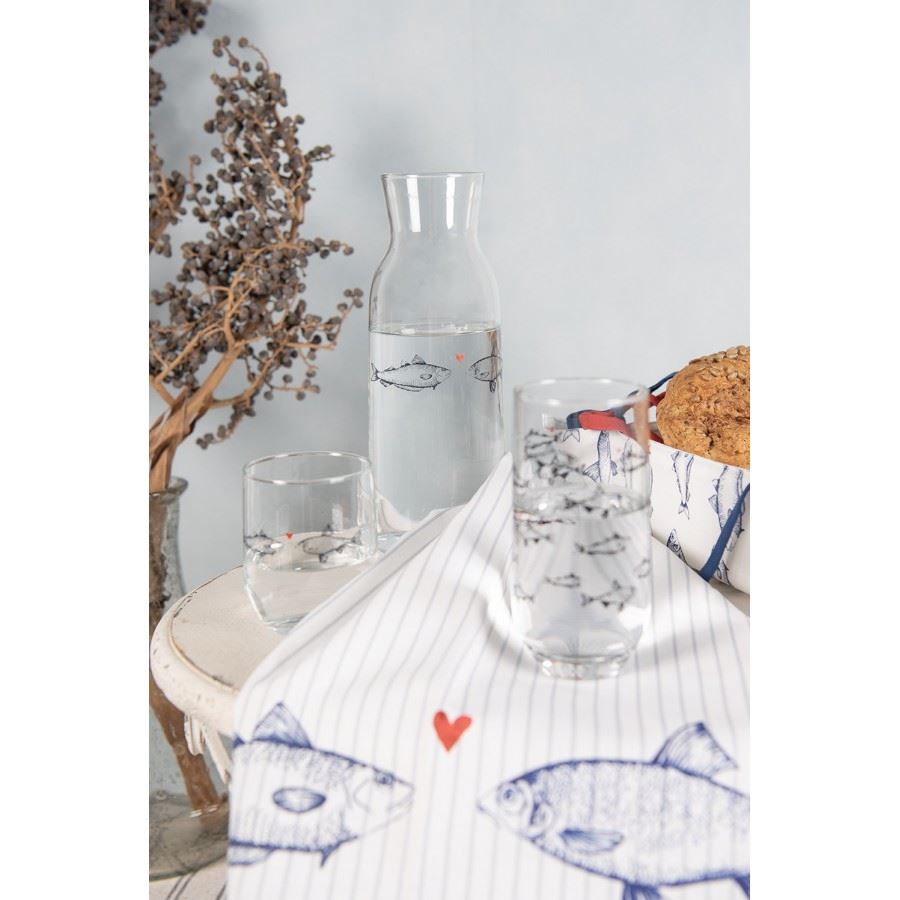 Glass Carafe "Two Fish & Heart" – European Design, 1000 ml