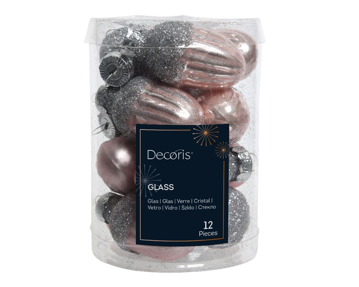 Set of glass ornaments for Christmas tree Acorn Blush Pink, 12