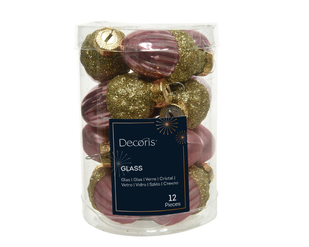 A set of glass Christmas tree decorations Acorn Velvet Pink, 12