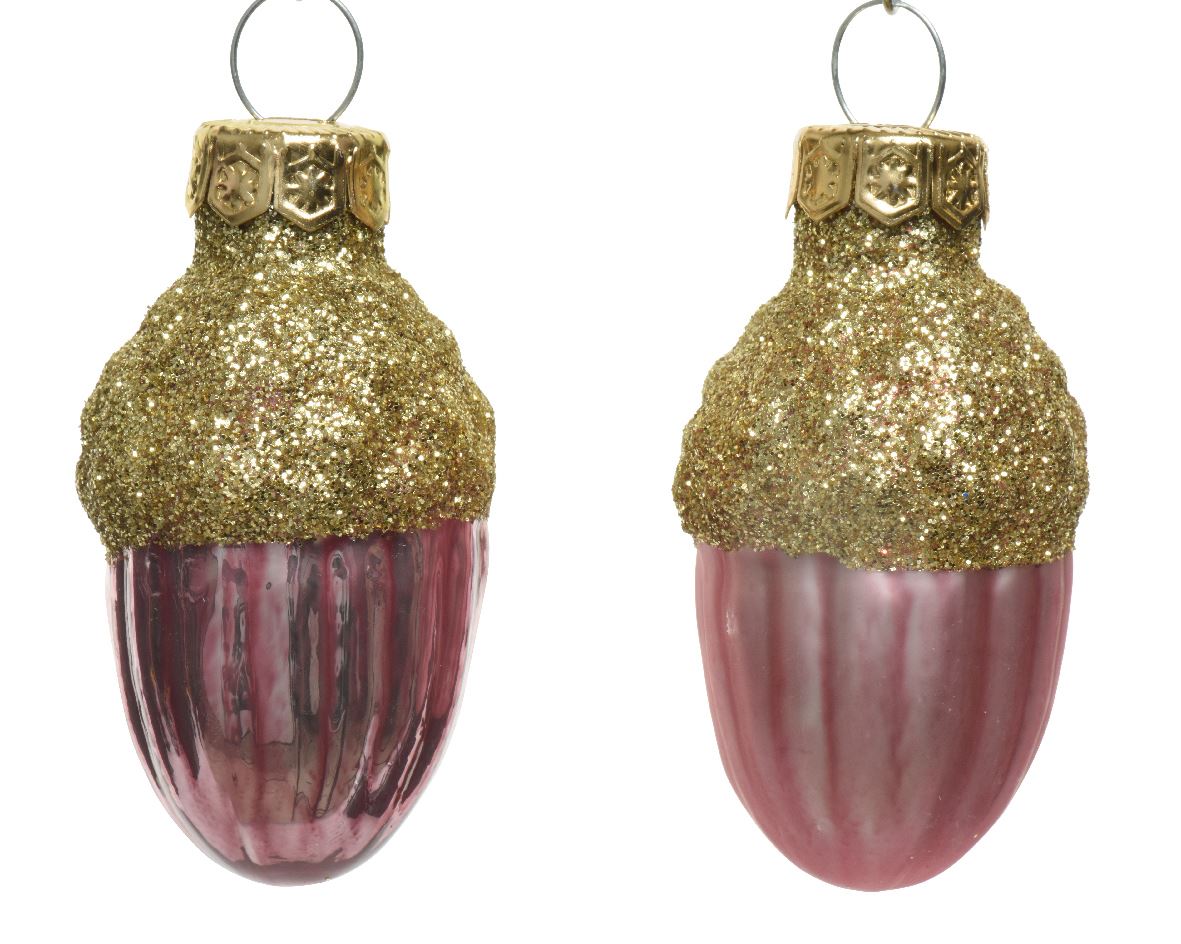 A set of glass Christmas tree decorations Acorn Velvet Pink, 12