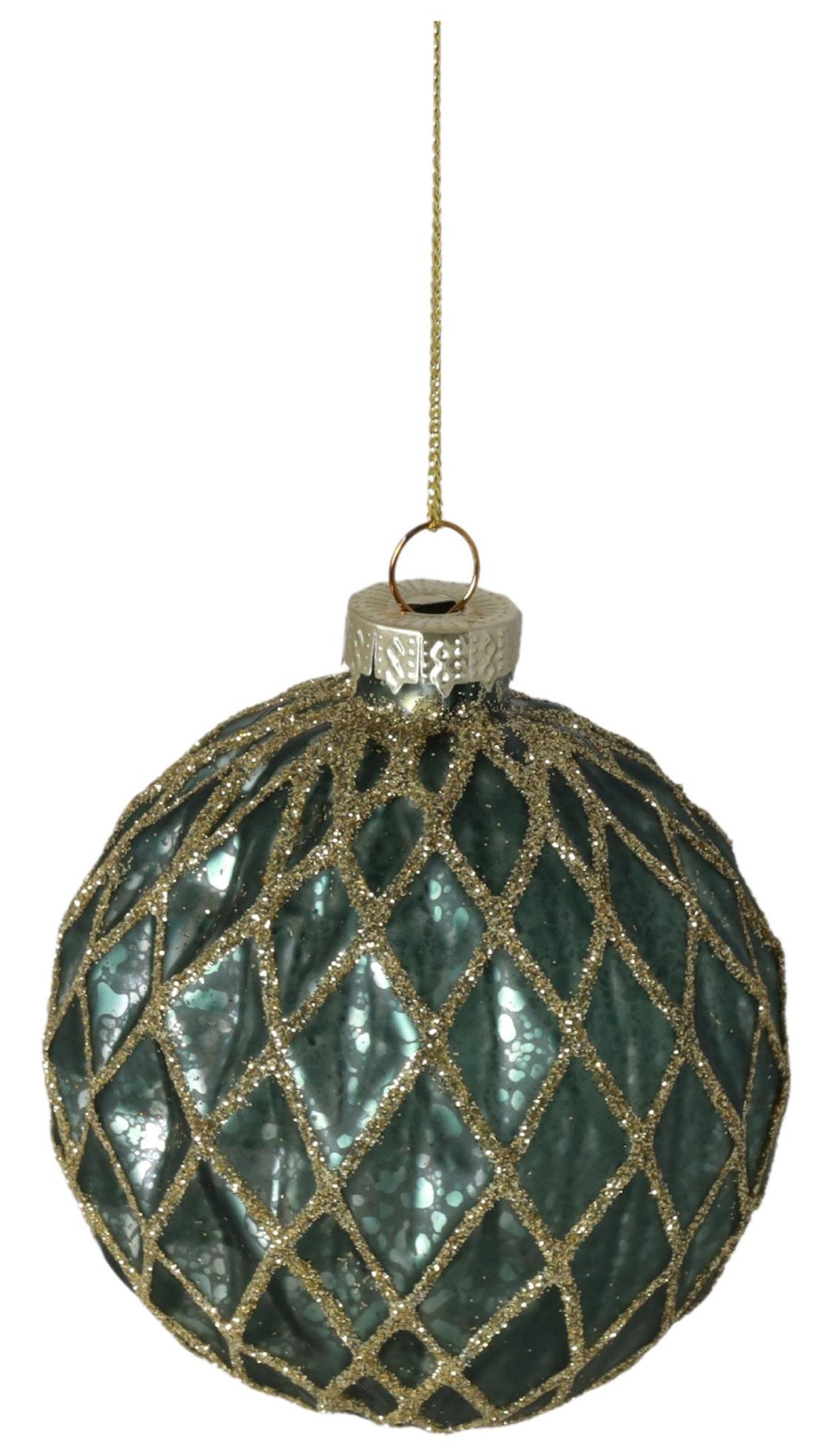 New Year decoration Ball, dark green with gold, glass, 8 cm, 13967 New Year decoration, 8 cm, 13967