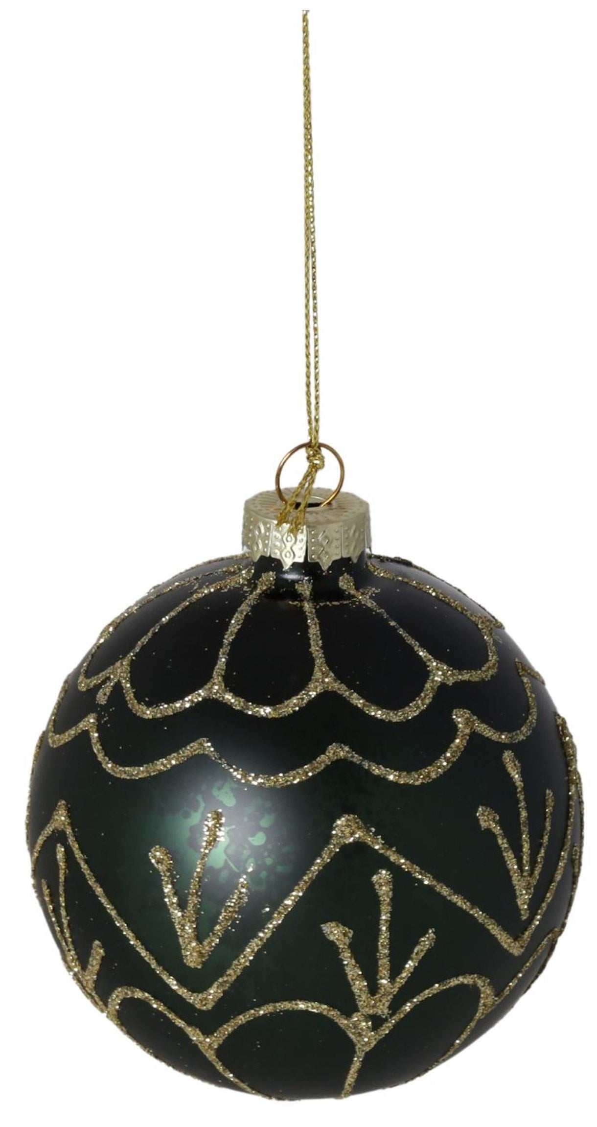 New Year decoration Ball, dark green with gold, glass, 8 cm, 13967 New Year decoration, 8 cm, 13967