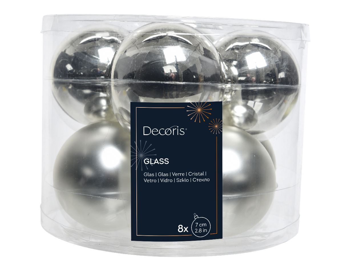 Set of glass balls for Christmas tree Silver