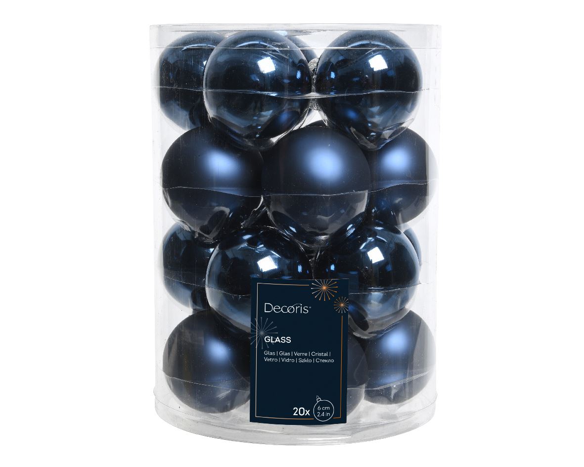 Set of 20 Night Blue Glass Christmas Balls – 6 cm Tree Ornaments