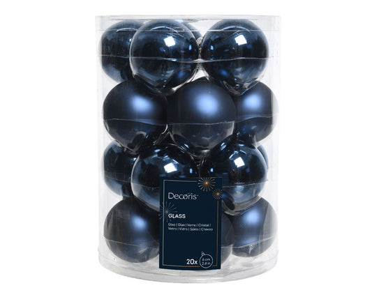 Set of 20 Night Blue Glass Christmas Balls – 6 cm Tree Ornaments