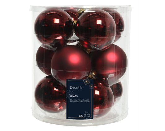 Set of glass balls for Christmas tree Oxblood, 12