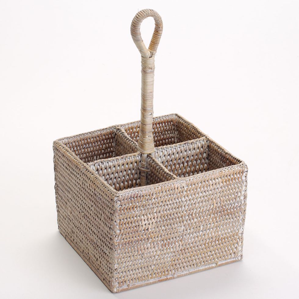 Vintage Style Cutlery Sauce Seasoning Kitchen Utensil Holder Handmade Rattan 20x20x15/35cm