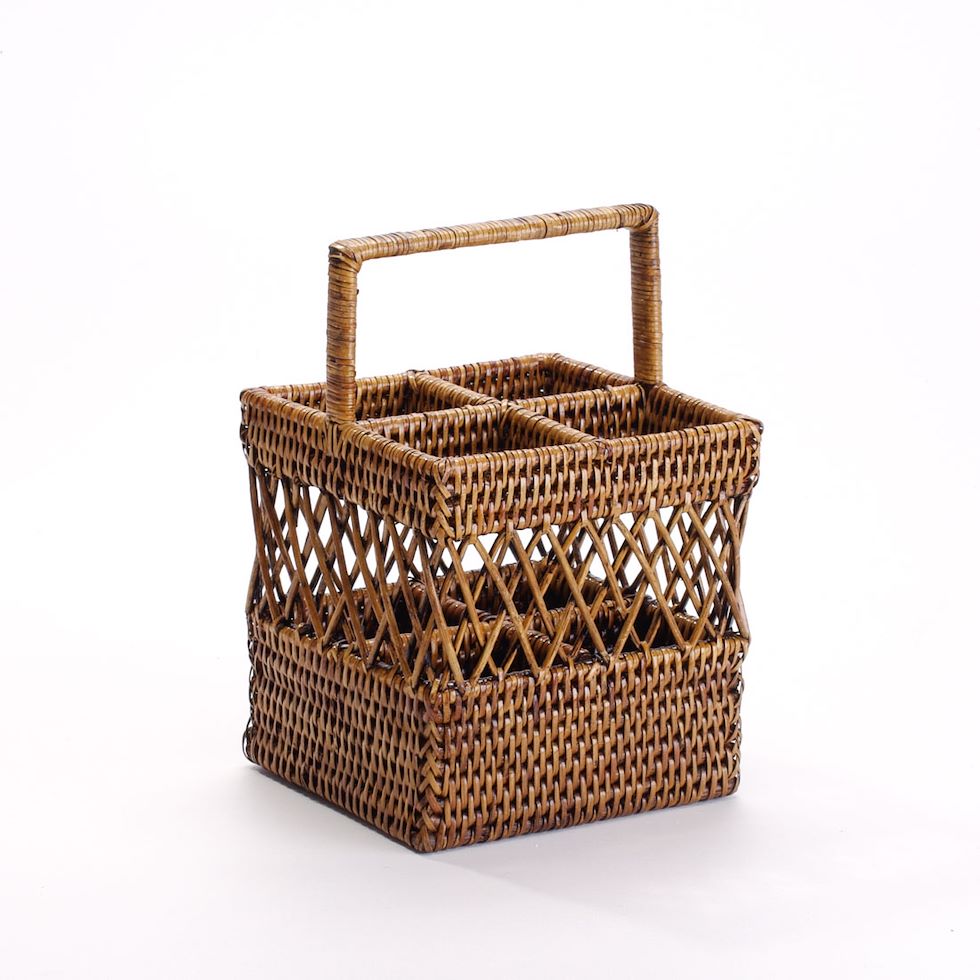 Rustic Rattan Kitchen Caddy, 15x15x15/23 cm