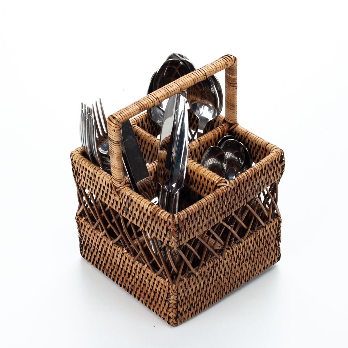 Rustic Rattan Kitchen Caddy, 15x15x15/23 cm