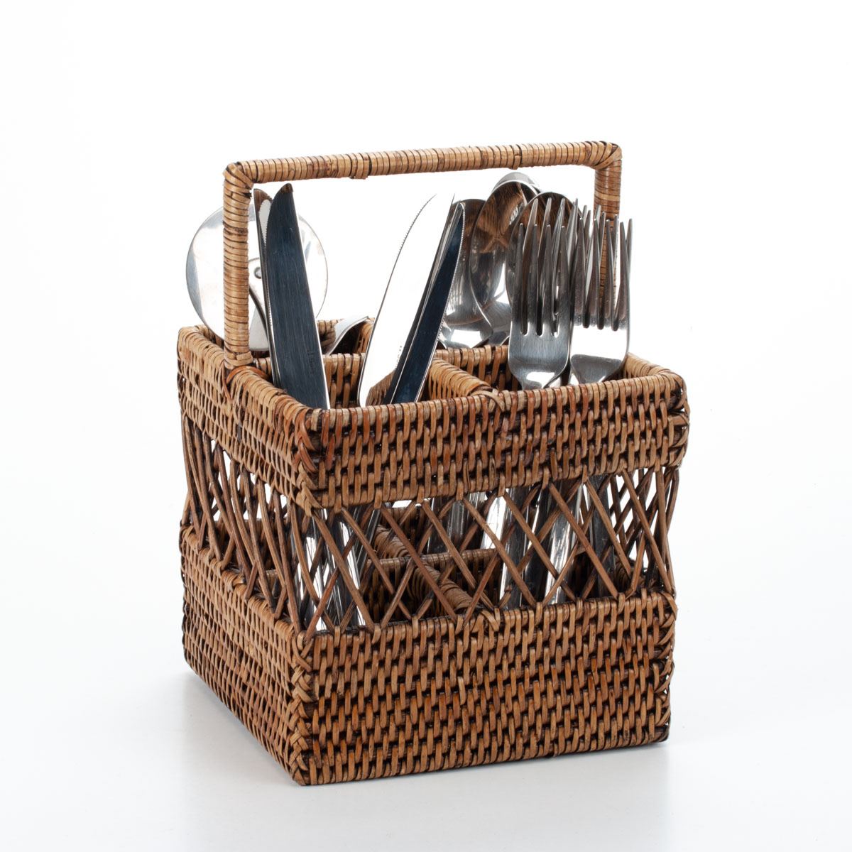 Rustic Rattan Kitchen Caddy, 15x15x15/23 cm