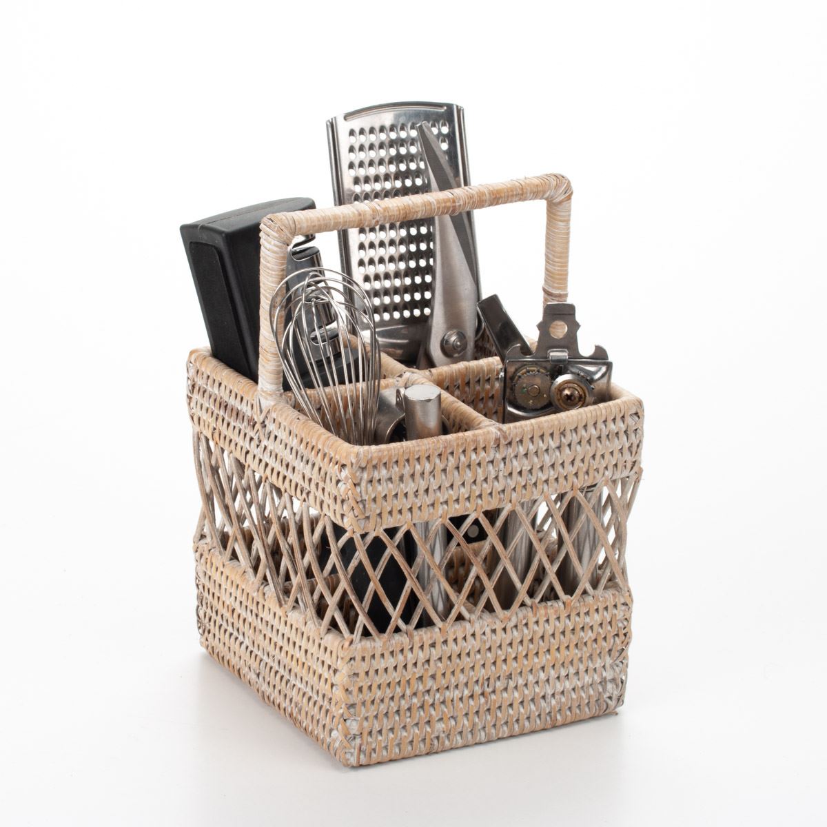 Colonial Rustic Style Hand Woven Rattan Cutlery and Sauce Holder 15x15x15/23cm