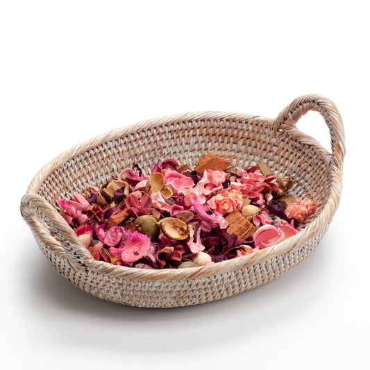 Rustic Charm: oval rattan tray with handles 32x25x6/12 cm
