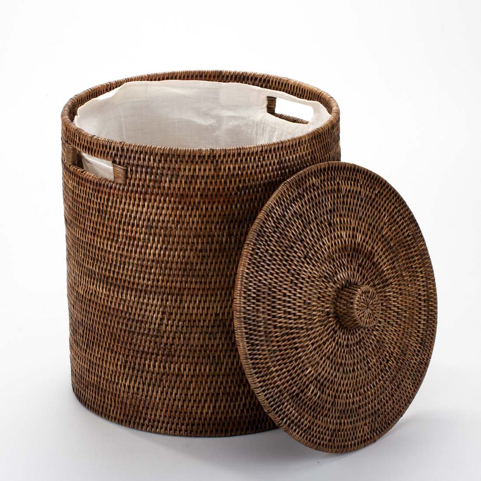 Handwoven Rattan Laundry Basket with Lid and Cotton Liner – Exotic Southeast Asian Charm, 38*42 cm