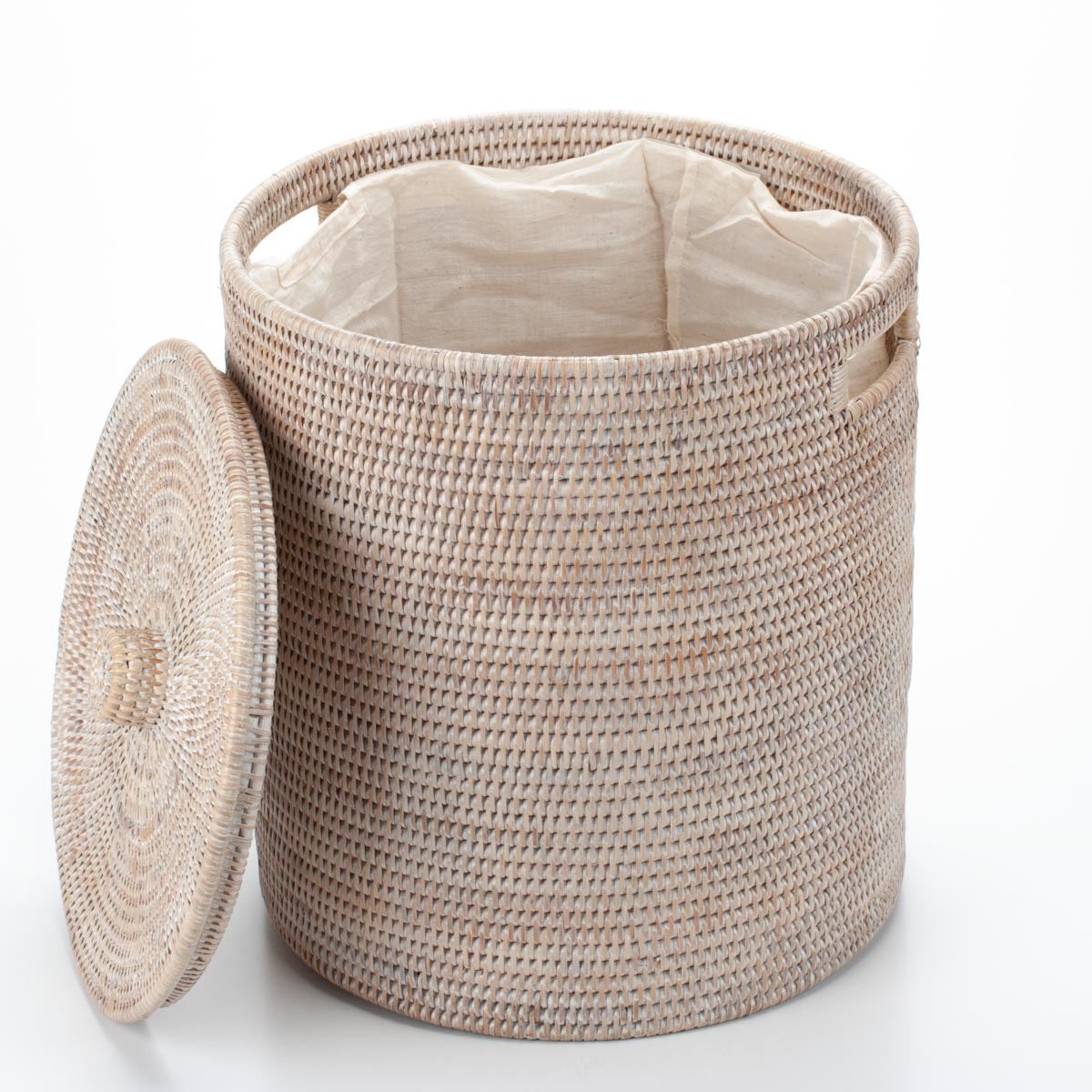 Wicker laundry basket with lid, with cotton insert, colonial and vintage style, hand woven from natural rattan, 38*42 cm