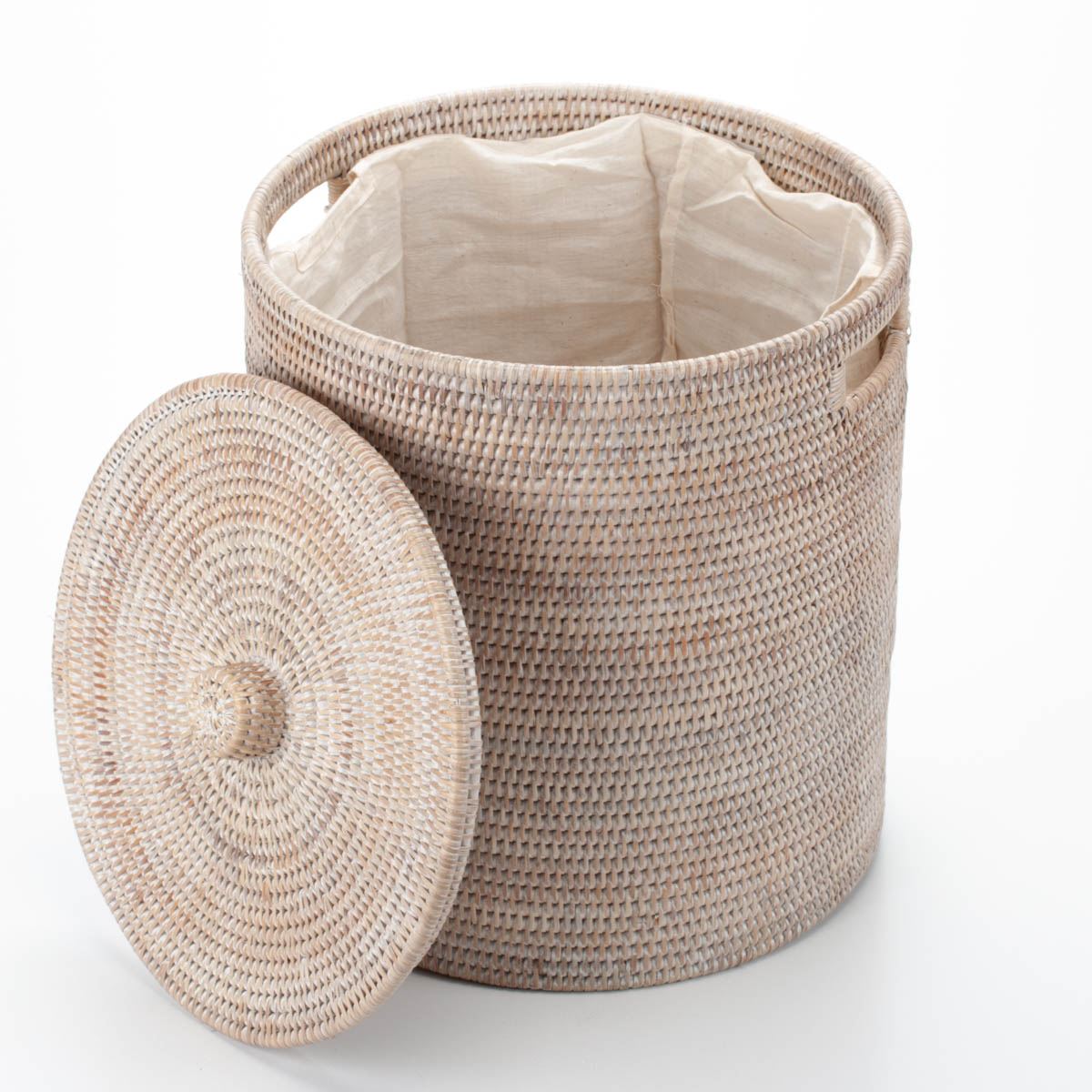 Wicker laundry basket with lid, with cotton insert, colonial and vintage style, hand woven from natural rattan, 38*42 cm