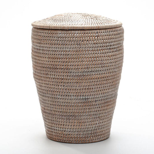 Handwoven Rattan Laundry Basket with Lid – Small Decorative Hamper, 25x35 cm