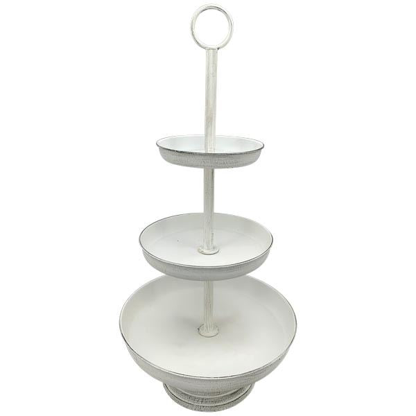 Three-Tier White Metal Serving Stand 12x12x25 in