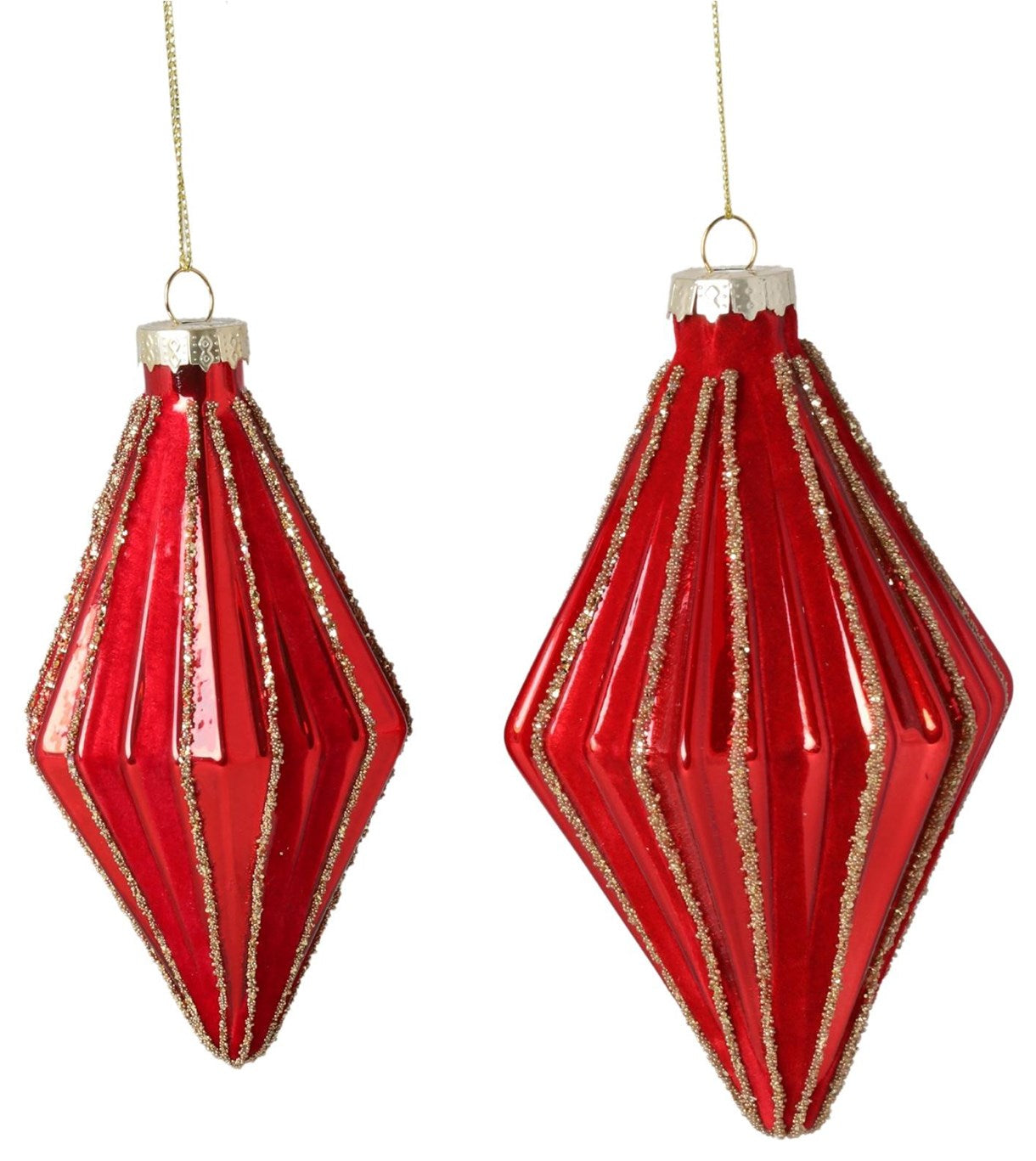New Year Decoration Glass Rhombus – Red & Gold, 7x6.5x12.5 cm