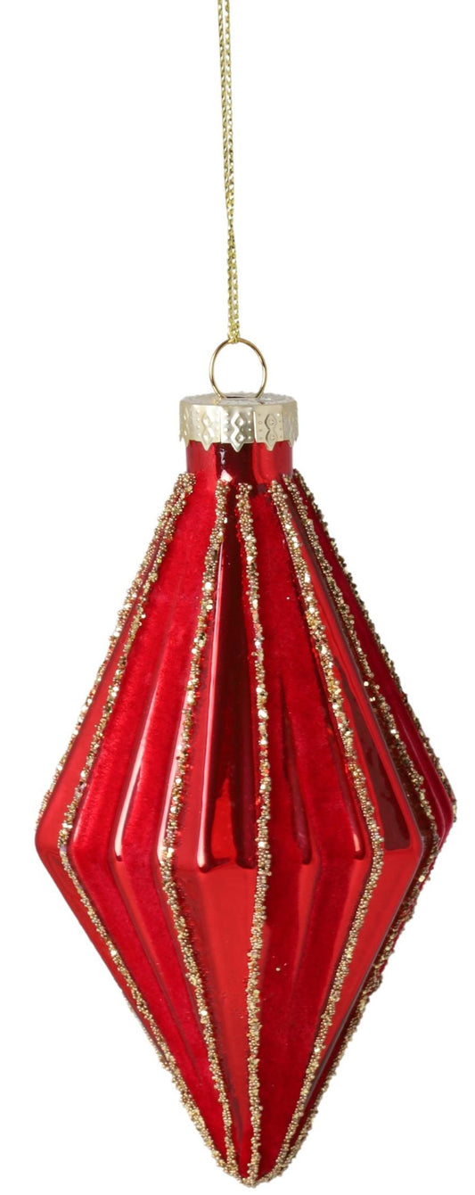 New Year Decoration Glass Rhombus – Red & Gold, 7x6.5x12.5 cm
