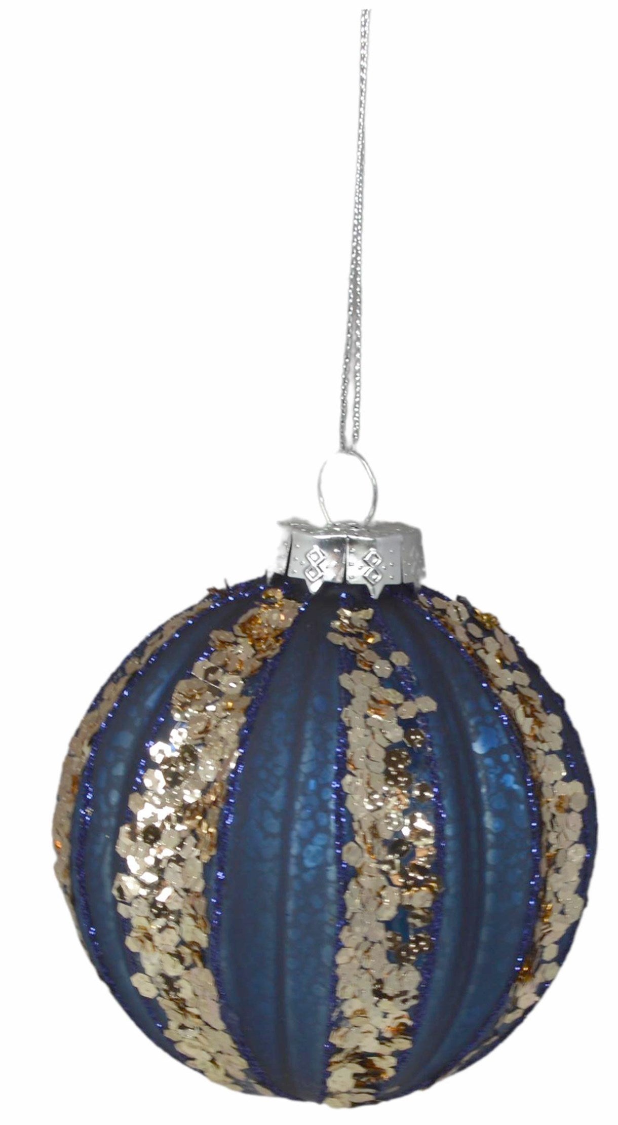 New Year decoration Ball, blue with gold, glass, 8 cm, 3450 New Year decoration, 8 cm, 3450