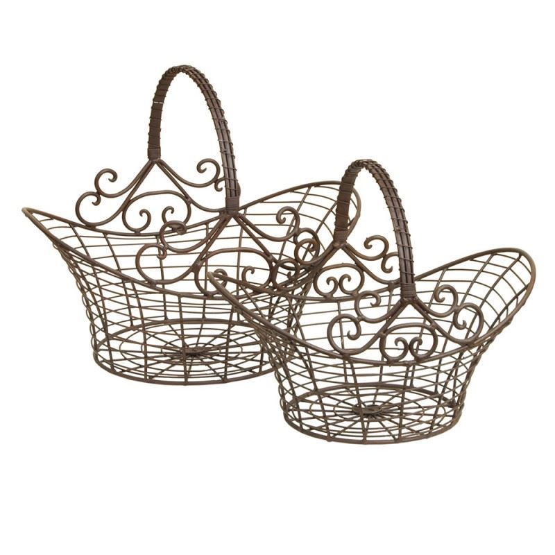 Vintage French Wire Basket with Scroll Handles 16.4x12.4x14 in