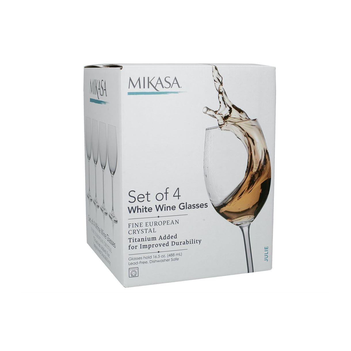 Set of 4 white wine glasses, crystal glass, Mikasa Julie