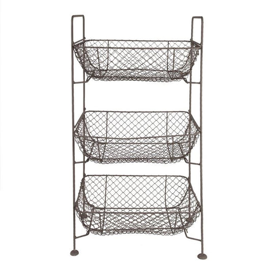 Metal shelf with storage baskets