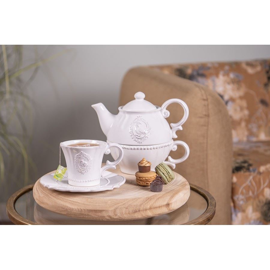 Classic white ceramic cup and saucer set