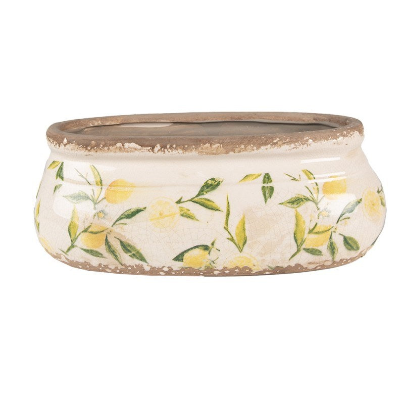 Ceramic Flower Pot in Vintage Style Yellow Lemons, 23*10*9 cm, 6CE1531M