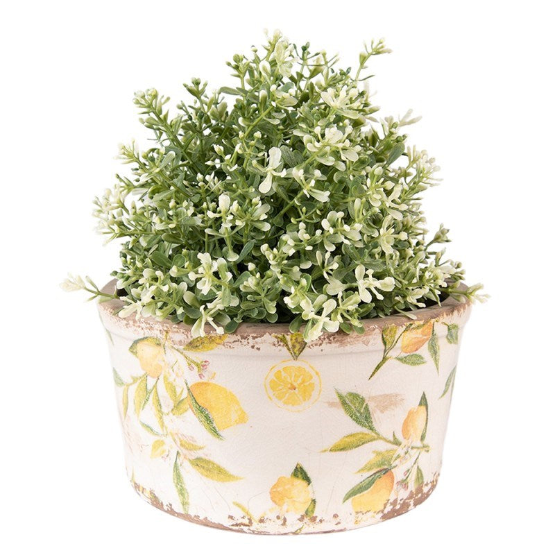 Ceramic flower planter in vintage style Yellow Lemons, 19*10 cm, 6CE1533L