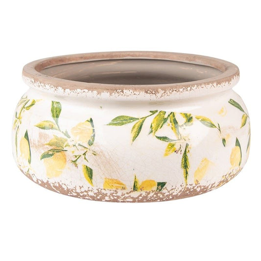 Ceramic flower planter in vintage style Yellow Lemons, 23*10 cm, 6CE1534L