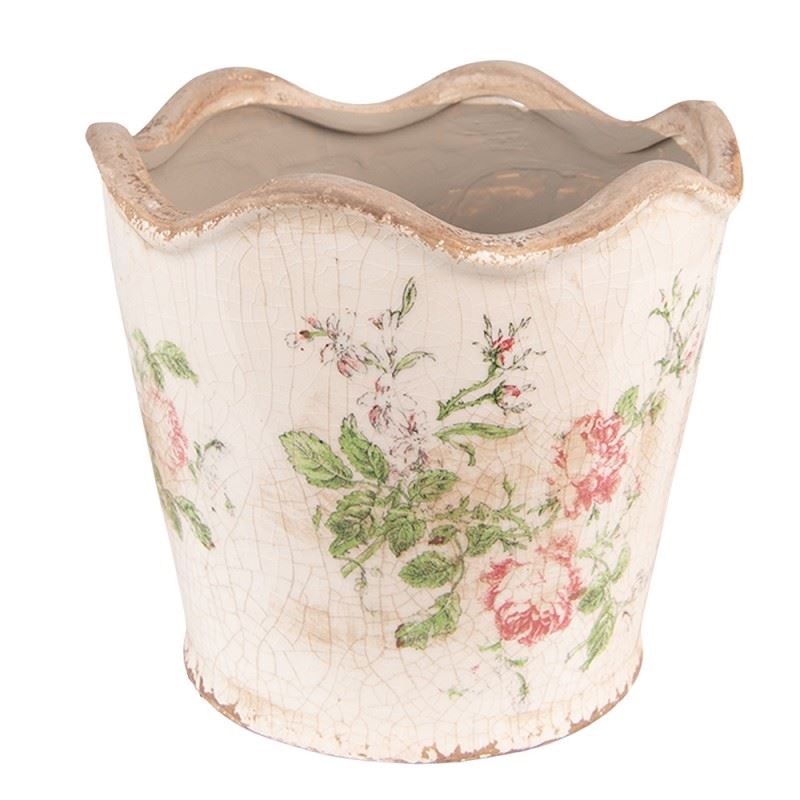 Vintage-style ceramic flower planter Pink Flowers, 14*16 cm, 6CE1537M