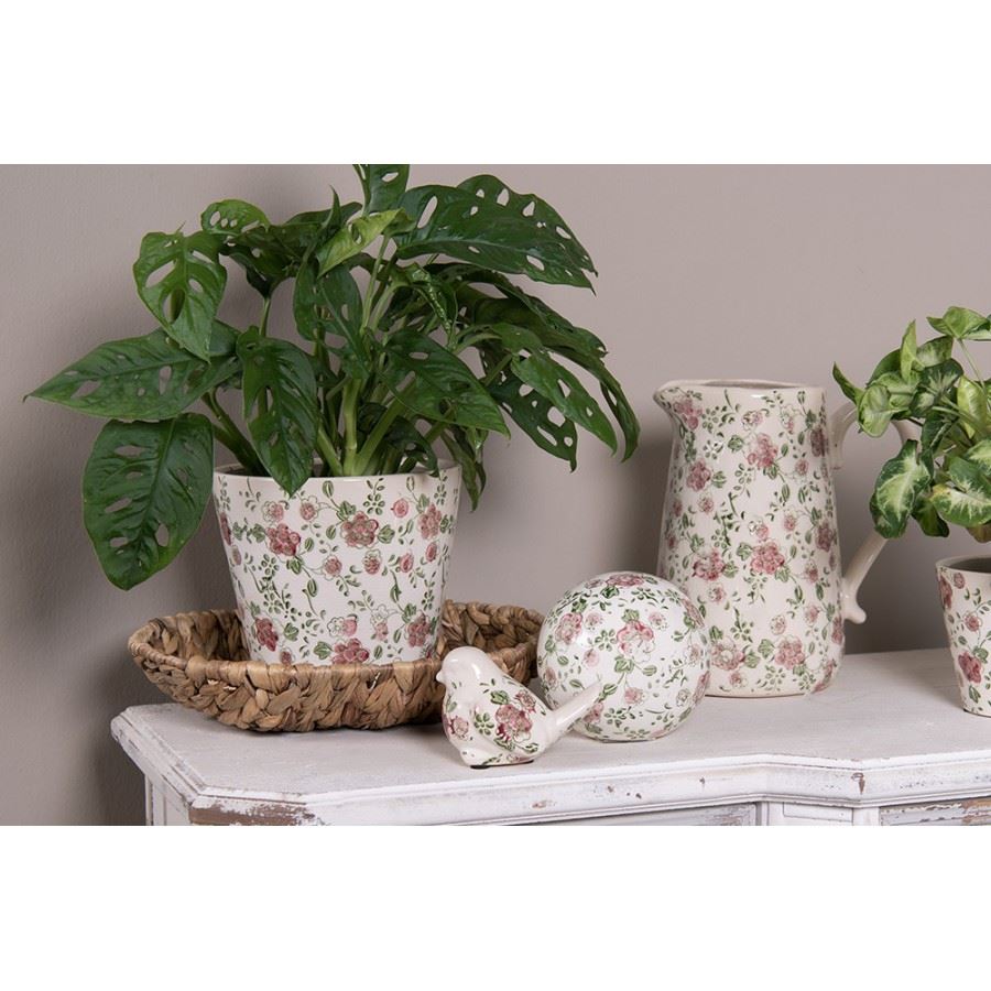 Ceramic flower pot in vintage style Red Flowers, 17*16 cm, 6CE1566M