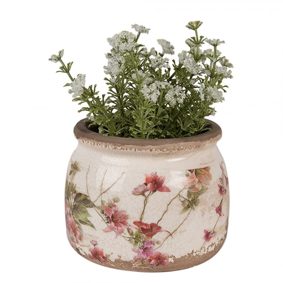 Ceramic flower planter in vintage style Pink Flowers, 12*10 cm, 6CE1628S