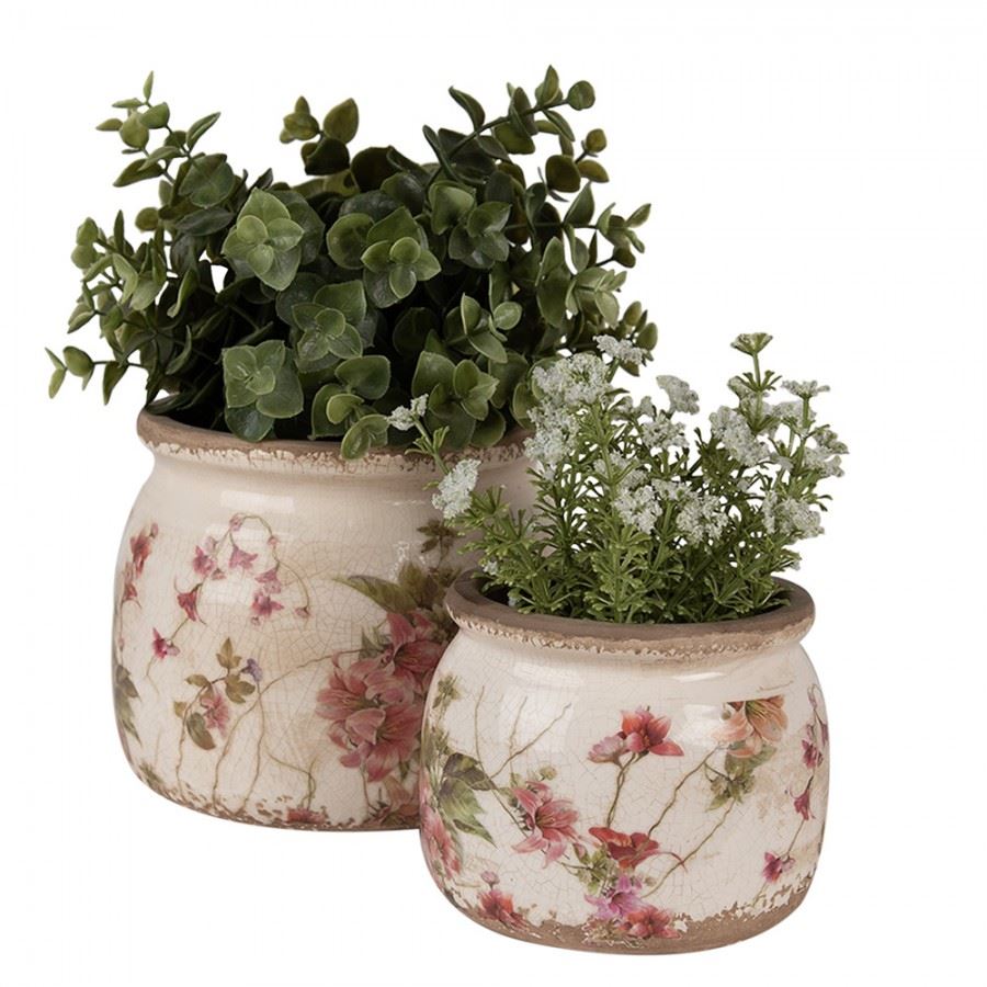 Ceramic flower planter in vintage style Pink Flowers, 12*10 cm, 6CE1628S