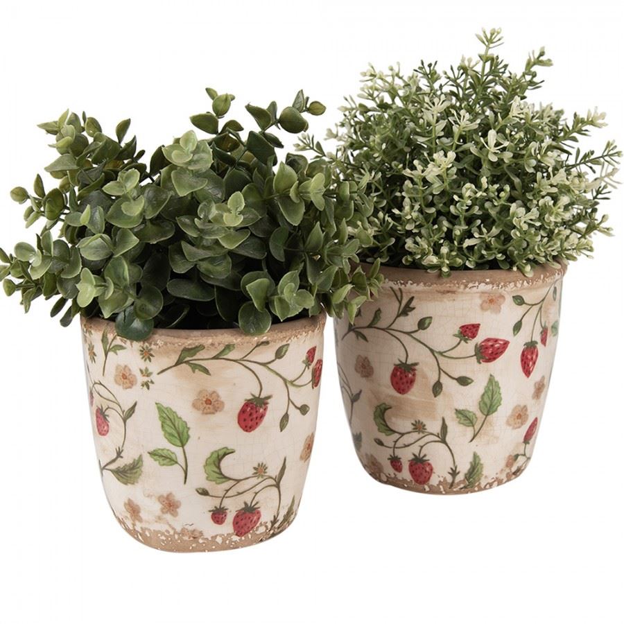 Strawberries vintage style ceramic flower planter 5.6x5 in (14*13 cm)