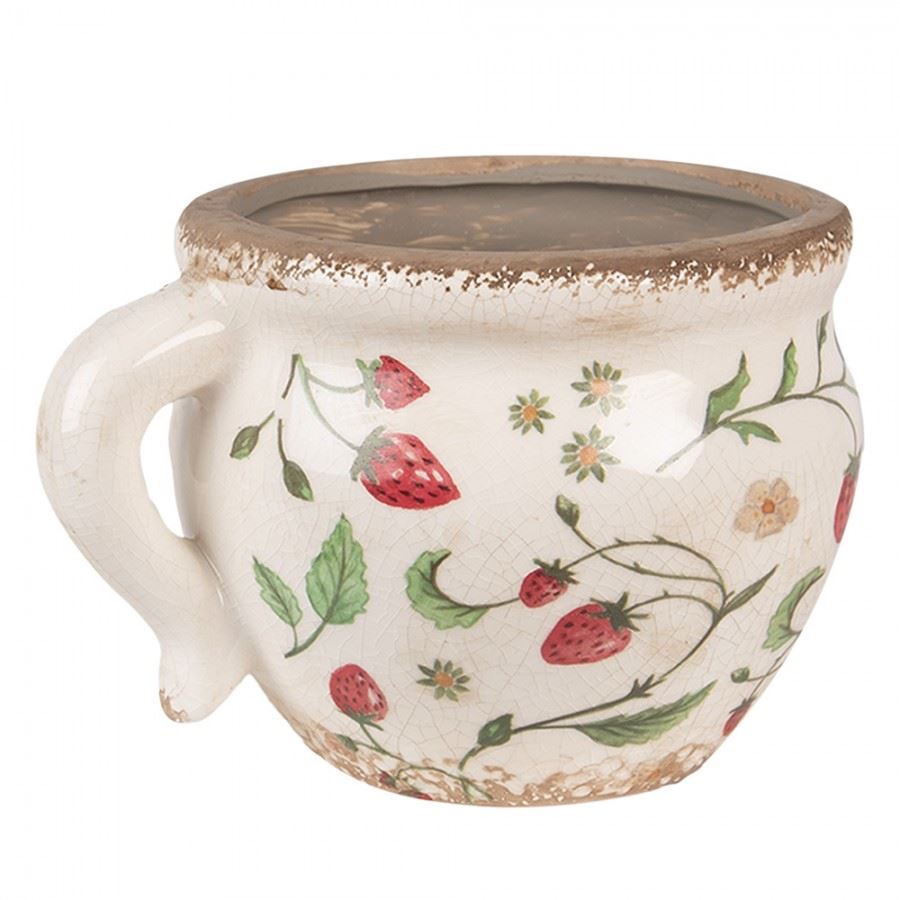 Ceramic flower pot in vintage style Strawberries