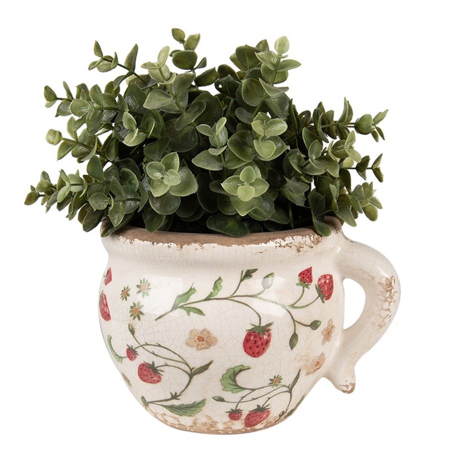 Ceramic flower pot in vintage style Strawberries