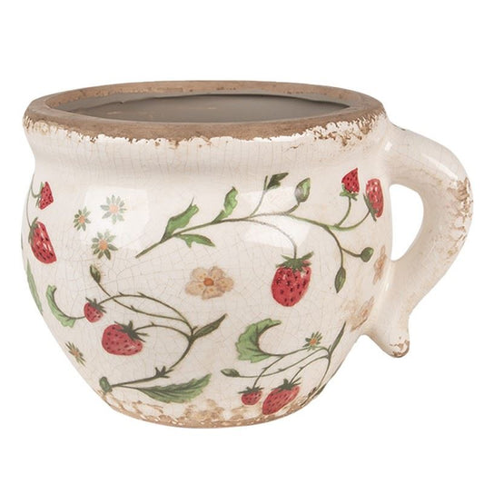 Ceramic flower pot in vintage style Strawberries