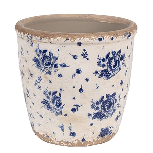 Ceramic flower pot in vintage style Blue Roses, 15*14 cm