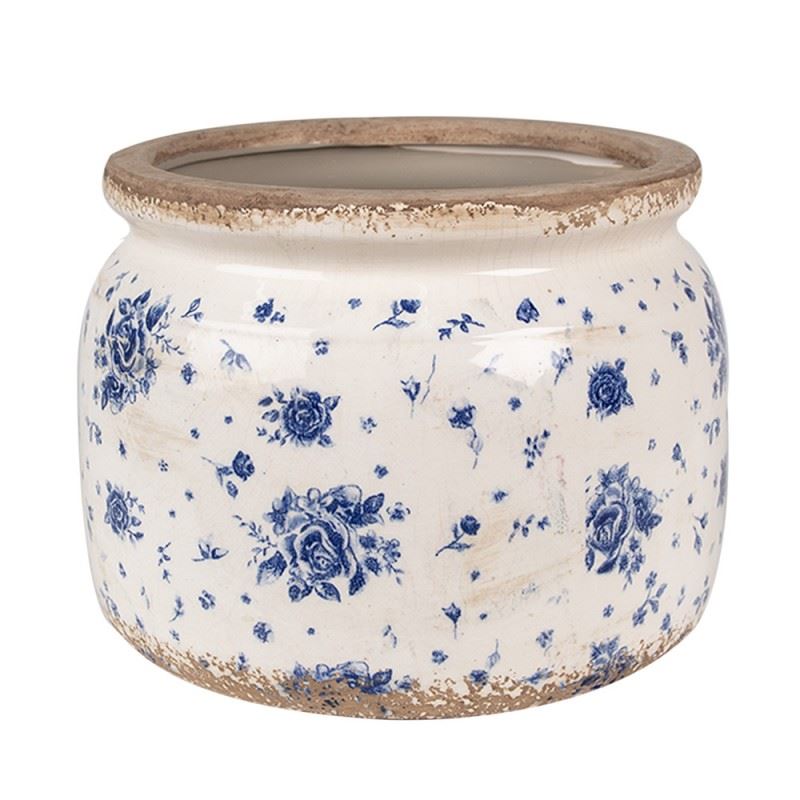 Ceramic Vintage Style Flower Pot Blue Roses, 20*15 cm, 6CE1659L