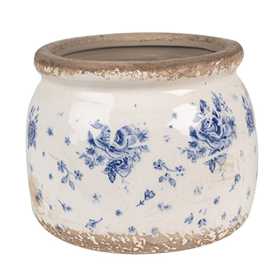 Ceramic flower pot in vintage style Blue Roses, 12*10 cm