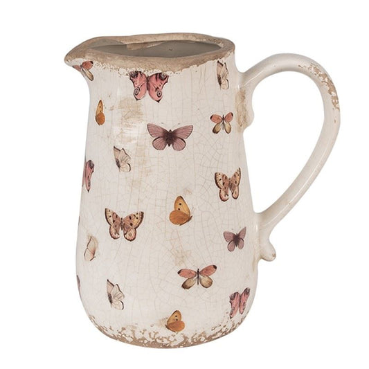 Vintage Ceramic Butterfly Pitcher – Shabby Chic Decorative Vase, 16*12*18 cm