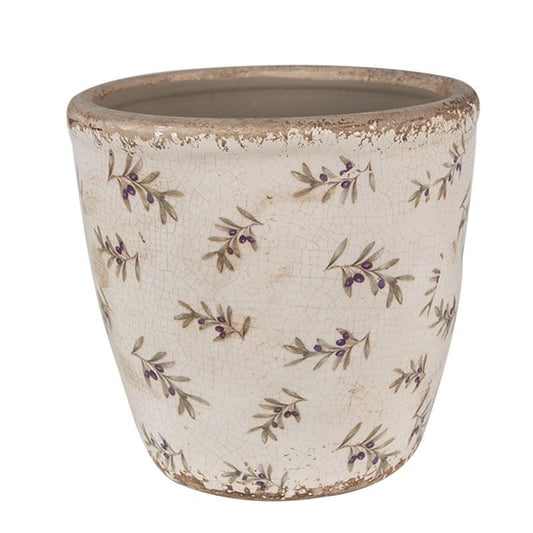 Ceramic flower planter in vintage style Olives, 16*16 cm, 6CE1669L