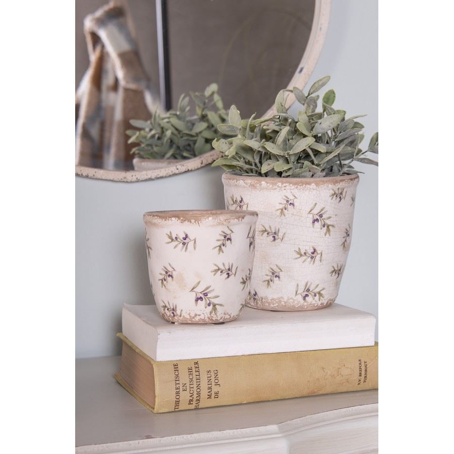 Olives vintage style ceramic flower planter 5.6x5 in (14*13 cm)