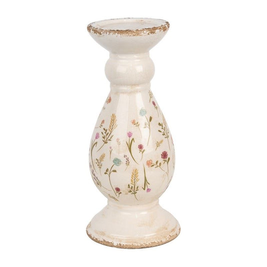Vintage Floral Ceramic Candle Holder – Shabby Chic Style, 14*32 cm